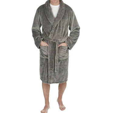 Theshy Mens Winter Plush Lengthened Shawl Bathrobe Home Clothes Long Sleeved Robe Coat Cotton Bathrobe 